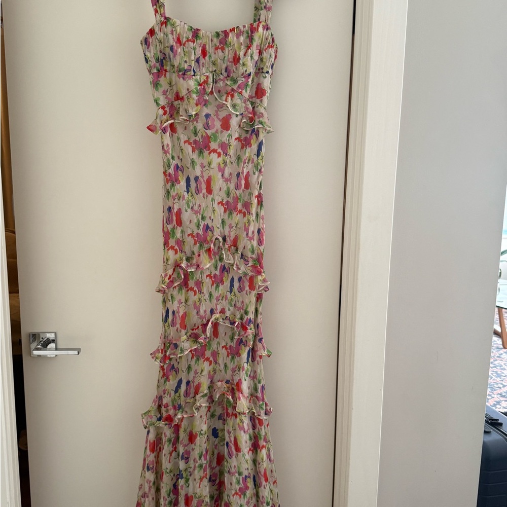 SALONI Colorful Floral Ruffle Maxi Dress